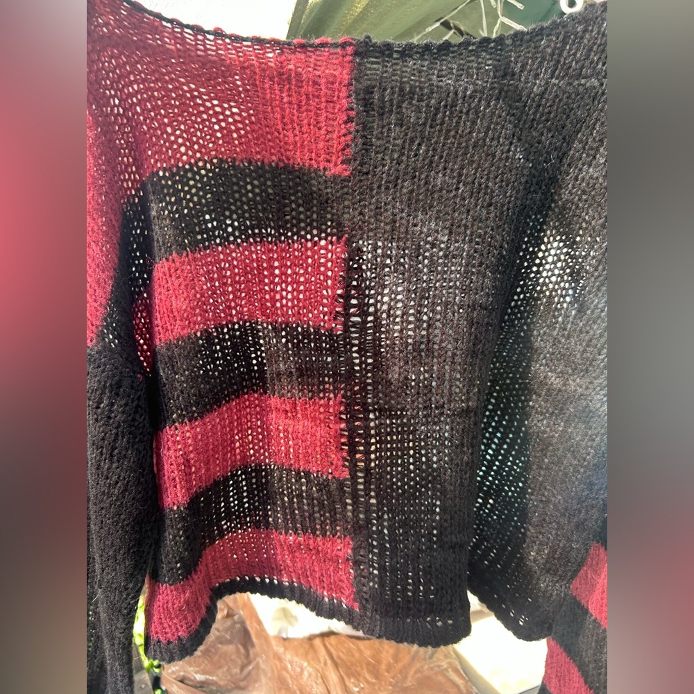 Maroon burgundy black striped loose knit KILLSTAR has tags! xxl NEW GOTH PUNK - Picture 2 of 4
